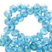 Top Glas Facett Glasschliffperlen 8x6mm rondellen Lagoon blue-pearl shine coating